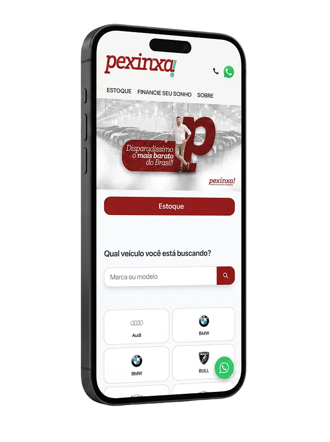 Site da Pexinxa Shopping do Repasse aberto no celular